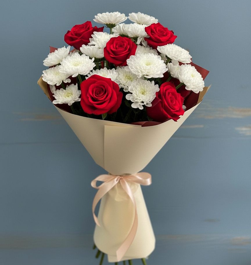 Букет цветов из: Розы и Хризантемы в Бохане