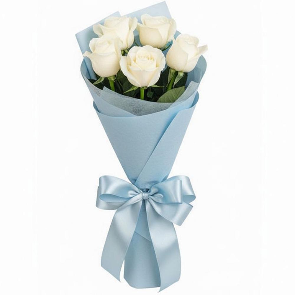 Букет 5 Белых роз Проуд в Бохане
