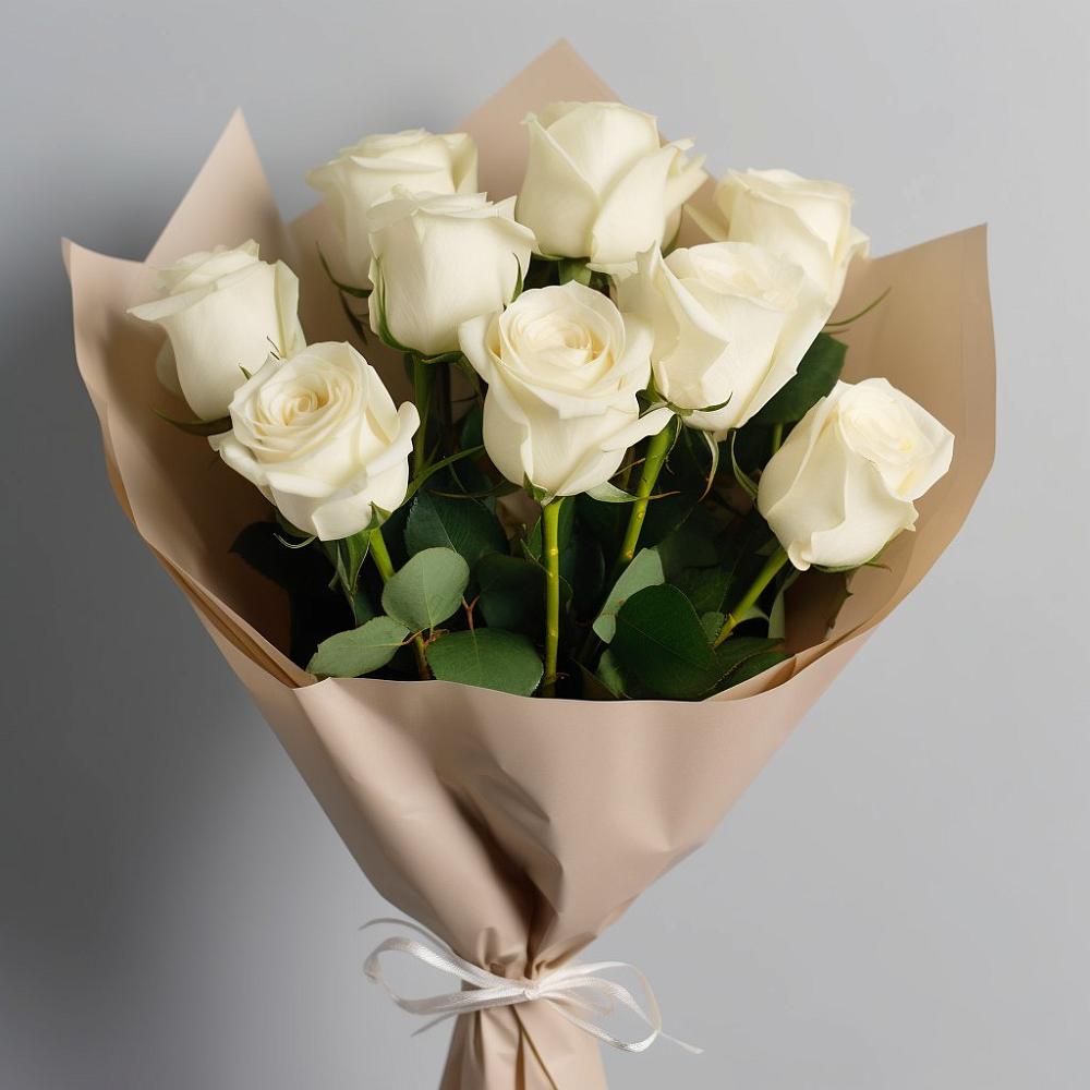 Букет 9 Белых роз Эдлесс Лав в Бохане