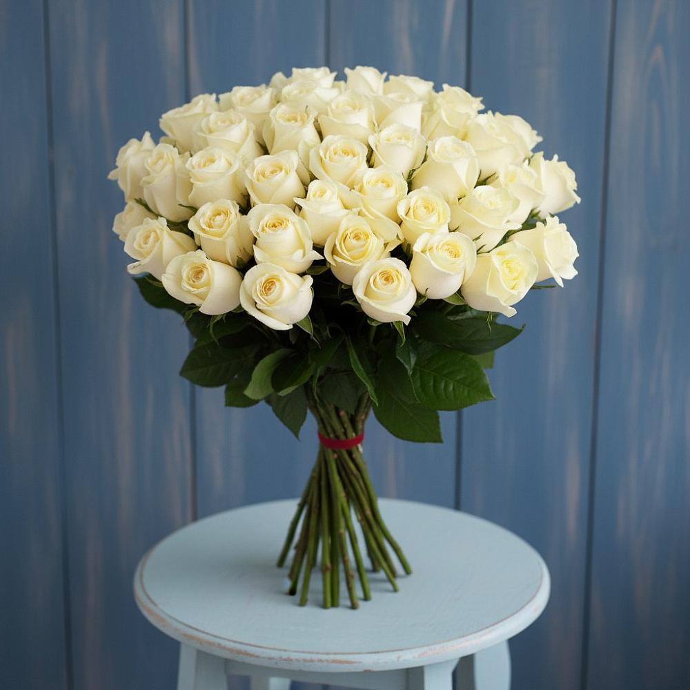 Букет 51 Белая роза Эдлесс Лав в Бохане
