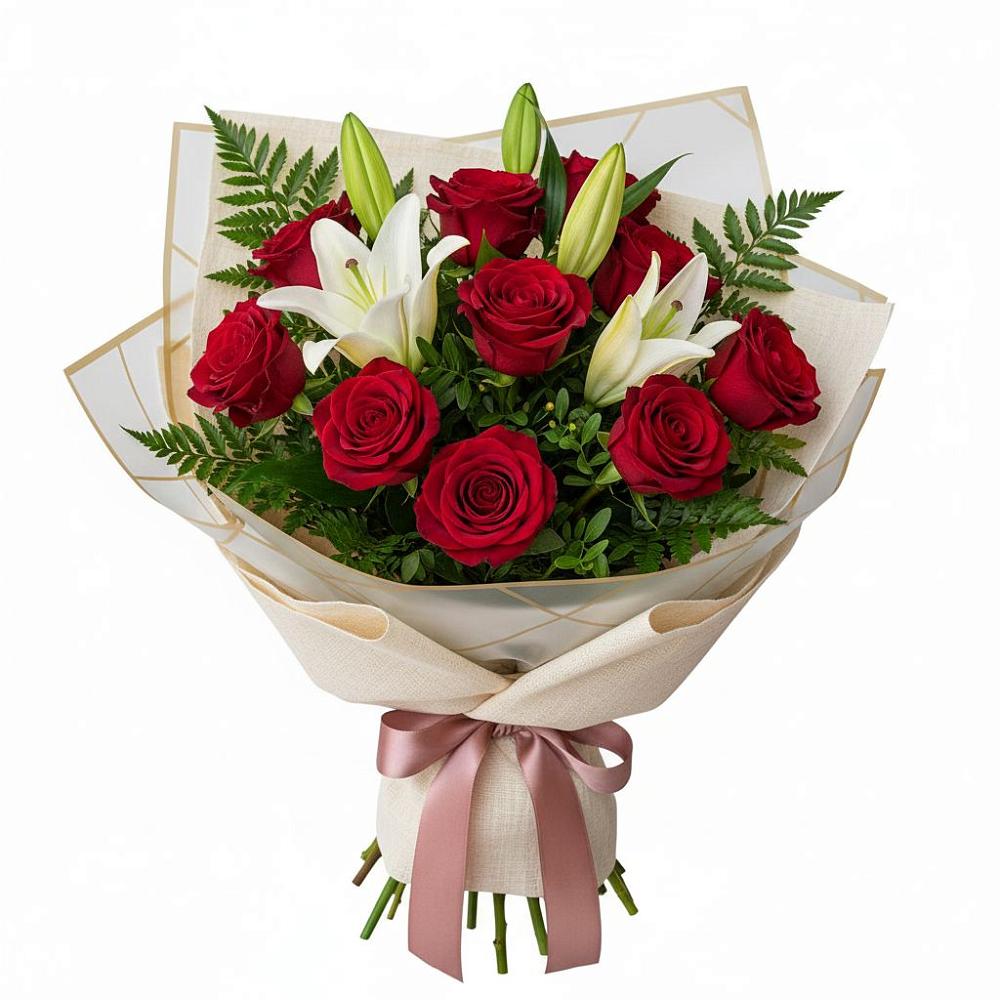 Букет цветов из: Лилии и Розы в Бохане