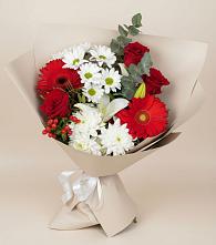 Букет цветов из:  Розы, Хризантемы, Герберы и Лилии в Бохане