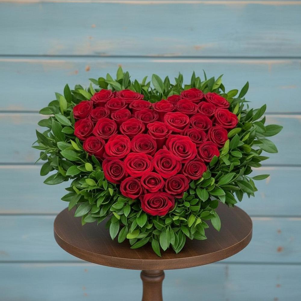 Цветочная композиция из Розы в виде сердца в Бохане