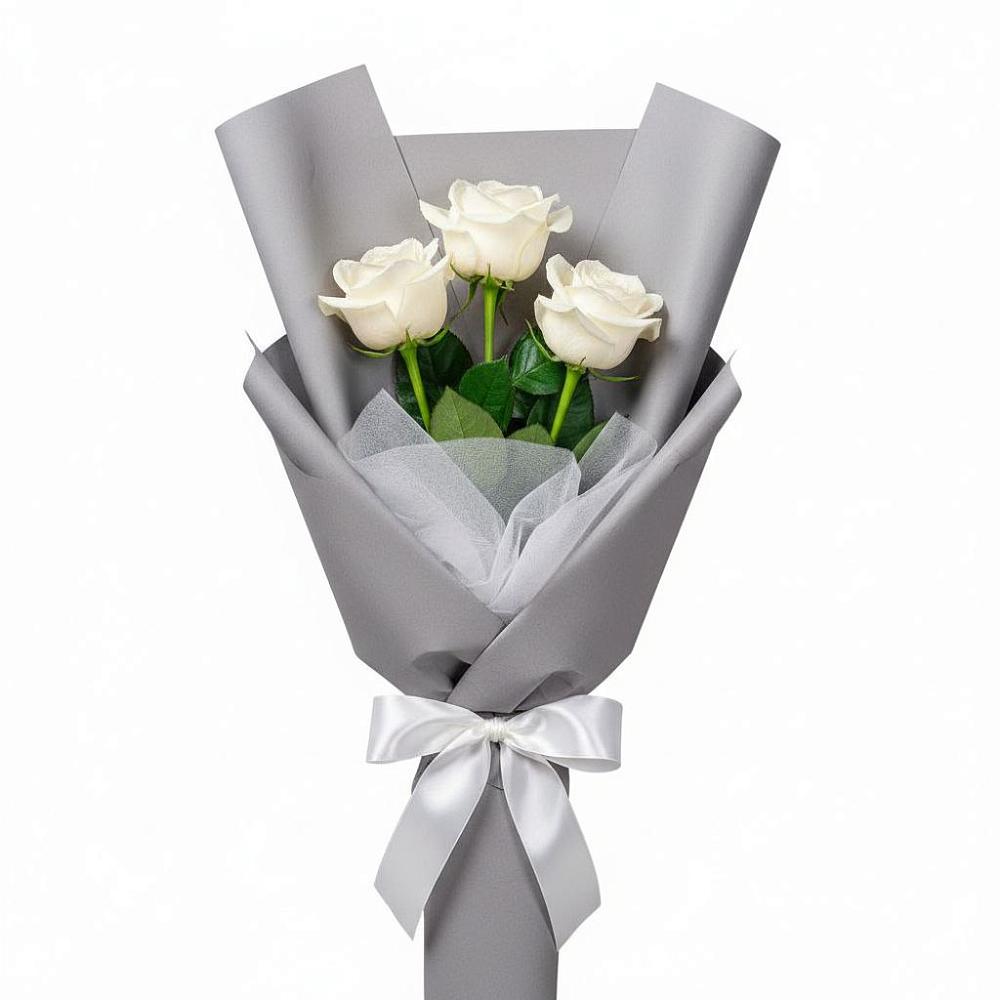 Букет 3 белые розы в Бохане