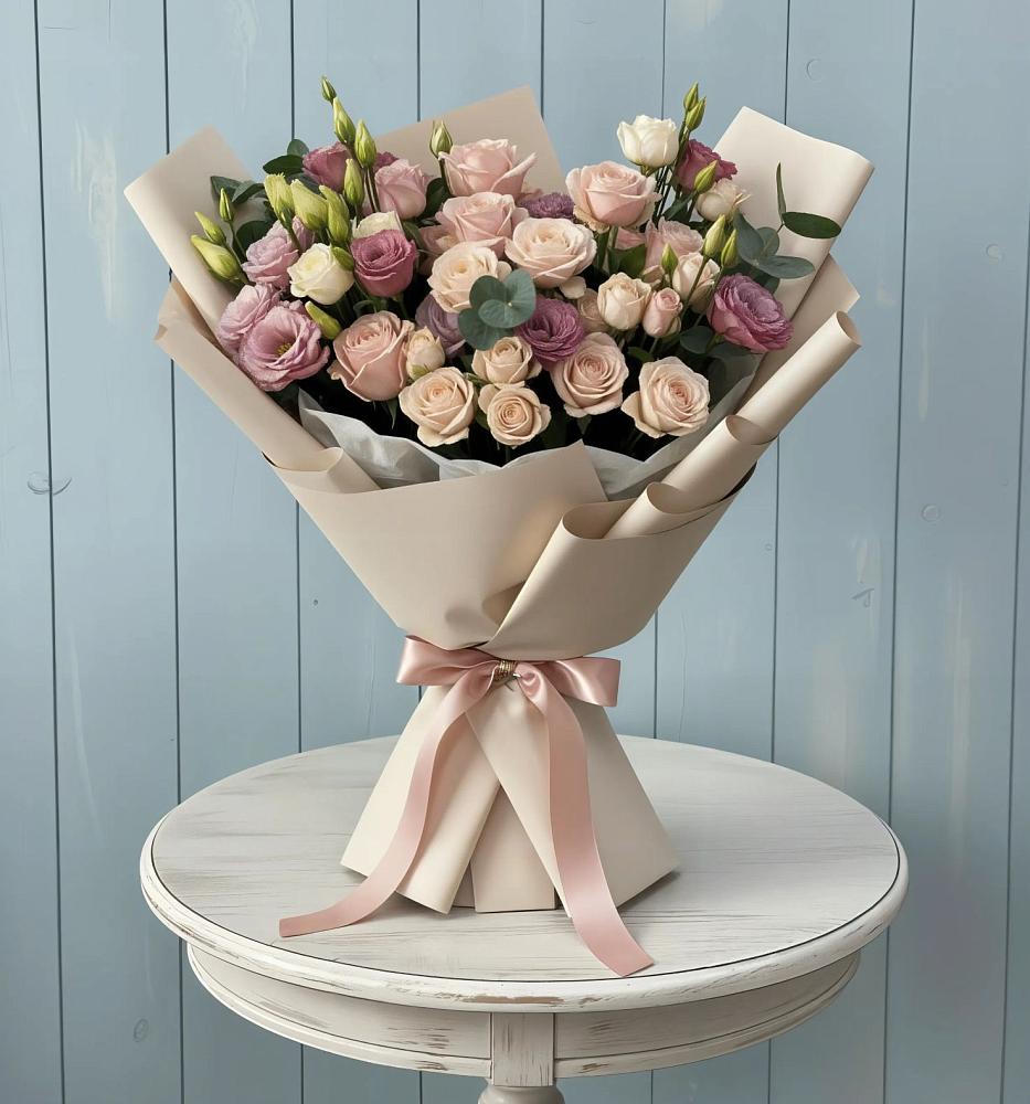 Букет цветов из: Розы и Лизиантусы в Бохане