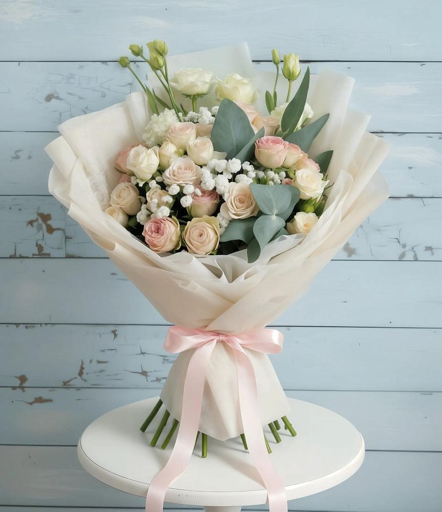 Букет цветов из: Розы и Лизиантусы в Бохане