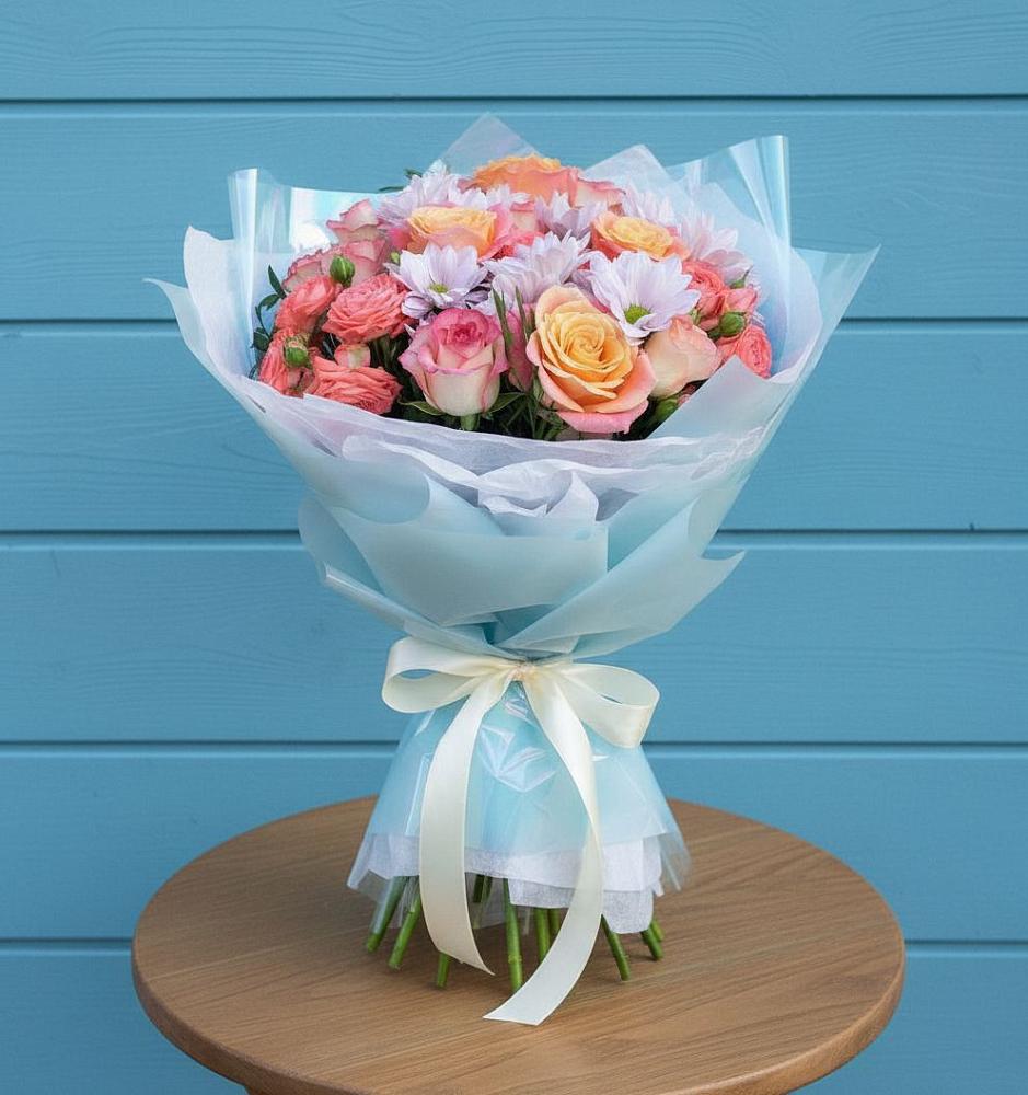 Букет цветов из: Хризантемы и Розы в Бохане