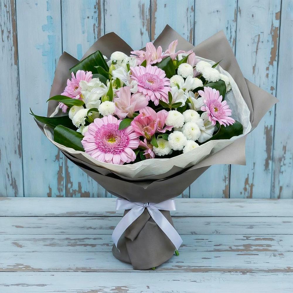 Букет цветов из: Герберы, Альстромерии и Хризантемы в Бохане